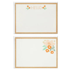 Ivory Floral Flat Note Cards in Caddy, Box of 40