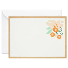 Ivory Floral Flat Note Cards in Caddy, Box of 40