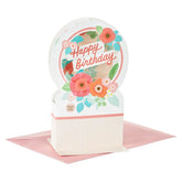 Happy Birthday Floral Snow Globe Musical 3D Pop-Up Birthday Card With Motion