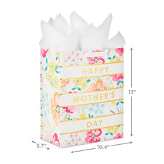 13" Floral Stripe Large Mother's Day Gift Bag With Tissue