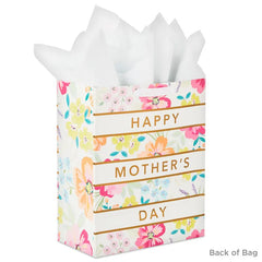 13" Floral Stripe Large Mother's Day Gift Bag With Tissue