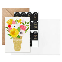 Floral Vase Boxed Blank Notes With Customizable Stickers, Pack of 10