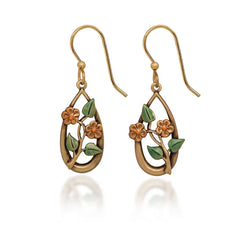 Silver Forest Flowers and Leaves on Gold Metal Teardrop Earrings