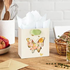 5.5" Vintage Floral Butterfly on Cream Small Square Gift Bag