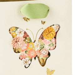 5.5" Vintage Floral Butterfly on Cream Small Square Gift Bag