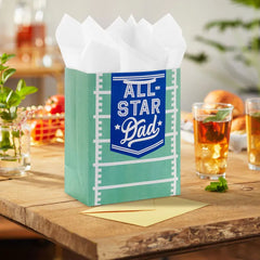 9.6" All-Star Dad Football Field Medium Father's Day Gift Bag With Tissue Paper