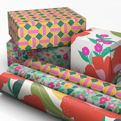 Florals and Geometric 3-Pack Wrapping Paper Mini Roll Bundle, 60 sq. ft. total