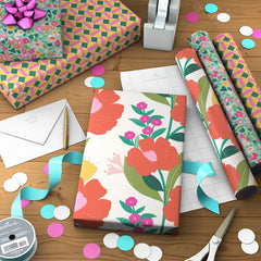 Florals and Geometric 3-Pack Wrapping Paper Mini Roll Bundle, 60 sq. ft. total