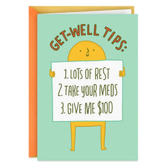 Rest, Meds and Money Funny Get Well Card