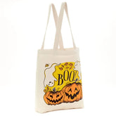 13" Ghost and Pumpkins Canvas Halloween Tote Bag
