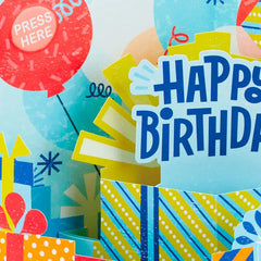 Big Presents and Balloons Musical 3D Pop-Up Birthday Card With Light