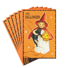 Girl Witch Vintage Art Halloween Cards, Pack of 6