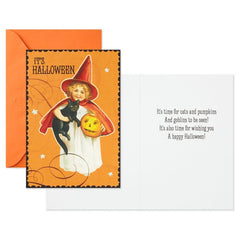 Girl Witch Vintage Art Halloween Cards, Pack of 6