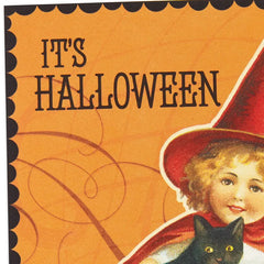 Girl Witch Vintage Art Halloween Cards, Pack of 6