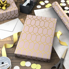 Gold Geometric on Pink Jumbo Wrapping Paper, 54 sq. ft.