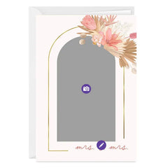 Gold Arch & Pink Flowers Custom Wedding Card