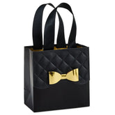 5.5" Gold Bow on Black Small Square Gift Bag