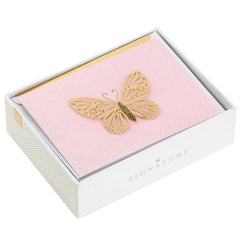 Gold Butterfly on Pink Blank Note Cards, Box of 8