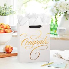 13" Congrats Calligraphy on Cream Large Gift Bag