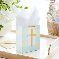 13" Gold Cross With Pastel Border Large Gift Bag