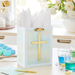 9.6" Gold Cross on Pastel Medium Gift Bag