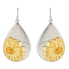 Rain Jewelry Gold Daisy on Silver Metal Teardrop Earrings