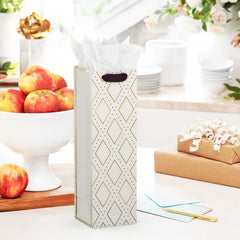 13" Gold Diamonds on Cream Wine Gift Bag