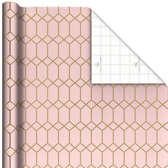 Gold Geometric on Pink Tall Wrapping Paper Roll, 35 sq. ft.