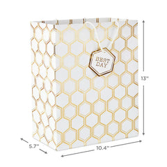 13" Gold Foil Hexagons on White Large Gift Bag