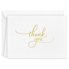 Gold Script on White Blank Thank You Notes, Pack of 10