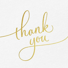 Gold Script on White Blank Thank You Notes, Pack of 10