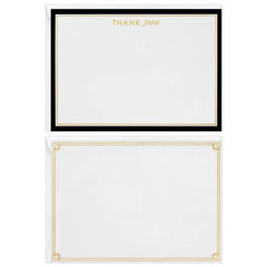 Black and Gold Blank Flat Note Cards in Caddy, Pack of 40