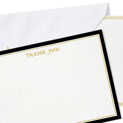 Black and Gold Blank Flat Note Cards in Caddy, Pack of 40