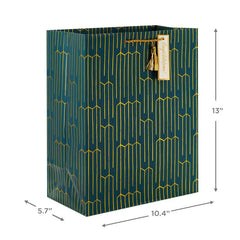 13" Gold Geometric on Teal Large Gift Bag