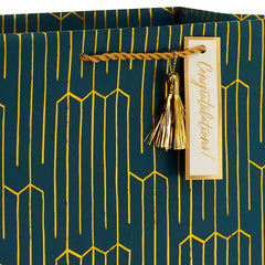 13" Gold Geometric on Teal Large Gift Bag
