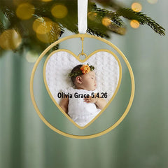 Gold Heart Metal Personalized Ornament, Custom Photo and Text