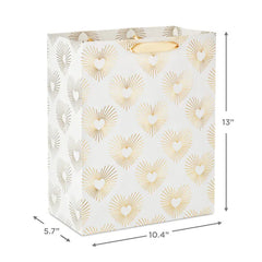 13" Gold Hearts on White Large Gift Bag