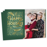 Gold Garland on Green Flat Holiday Photo Card