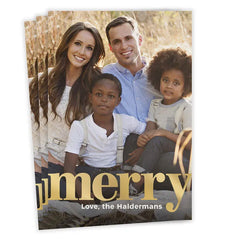 Gold Merry Flat Christmas Photo Card