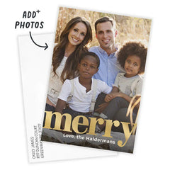 Gold Merry Flat Christmas Photo Card