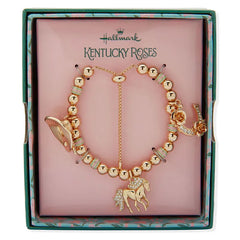 Kentucky Roses Gold Metal Beaded Bracelet With Charms
