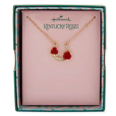 Kentucky Roses Gold Metal Necklace With Crystal Horseshoe and Roses Pendant