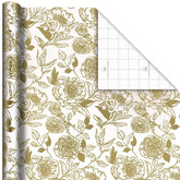 Gold Illustrated Roses on White Tall Wrapping Paper Roll, 35 sq. ft.