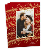 Elegant Gold Script on Red Flat Holiday Photo Card