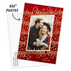 Elegant Gold Script on Red Flat Holiday Photo Card