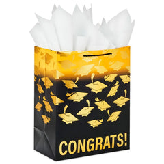 13" Mortarboards on Ombré Large Graduation Gift Bag With Tissue Paper