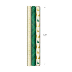 Gold and Green 3-Pack Christmas Wrapping Paper Assortment, 120 sq. ft.