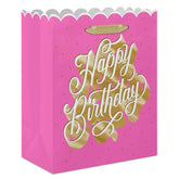 13" Happy Birthday Script on Pink Large Gift Bag