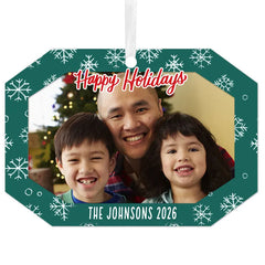 Green Snowflake Metal Personalized Ornament, Custom Photo and Text