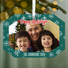 Green Snowflake Metal Personalized Ornament, Custom Photo and Text